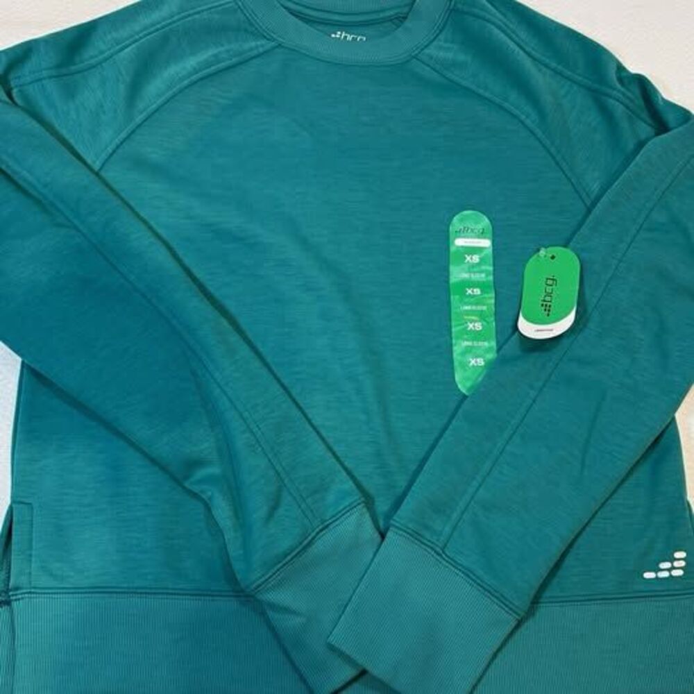 BCG Women's Relaxed Fit Crew Neck Stretch Pullover Teal Raglan Sleeve XS